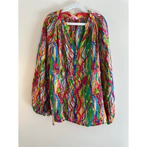 Lilly Pulitzer Elsa 100% Silk Rainbow Colored Long Sleeve Blouse Women Sz XS